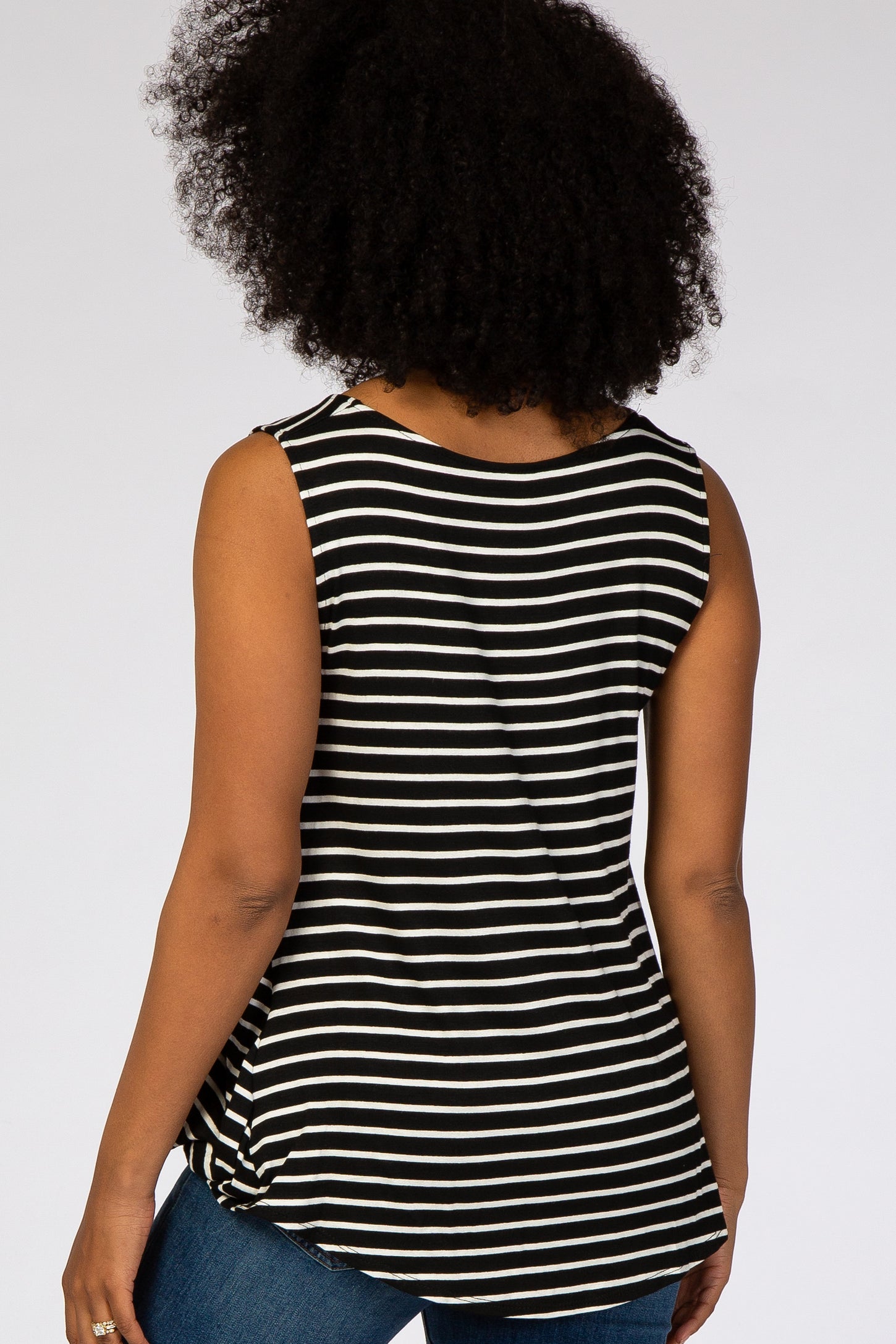 Black Striped Sleeveless Tie Front Top