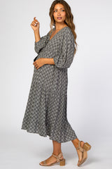 Black Printed 3/4 Sleeve Midi Maternity Dress