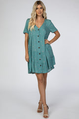 Teal Floral Button Down Tiered Dress