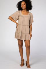 Taupe Crochet Inset Square Neck Dress