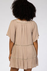 Taupe Crochet Inset Square Neck Dress