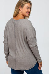 Heather Grey Waffle Knit Long Sleeve Maternity Plus Top