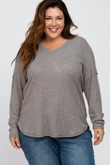 Heather Grey Waffle Knit Long Sleeve Maternity Plus Top