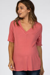 Mauve V-Neck Maternity T-Shirt Top