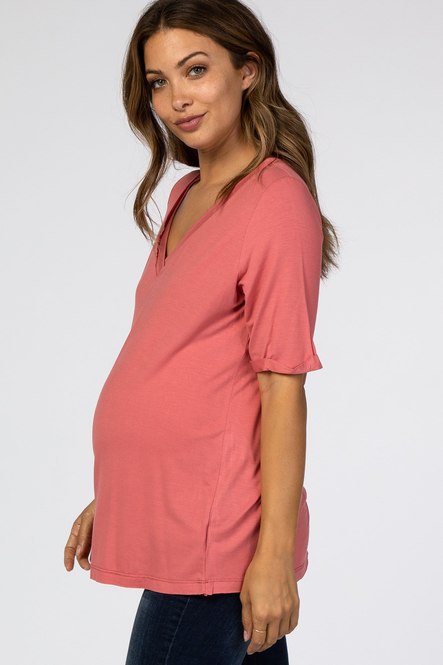 Mauve V-Neck Maternity T-Shirt Top