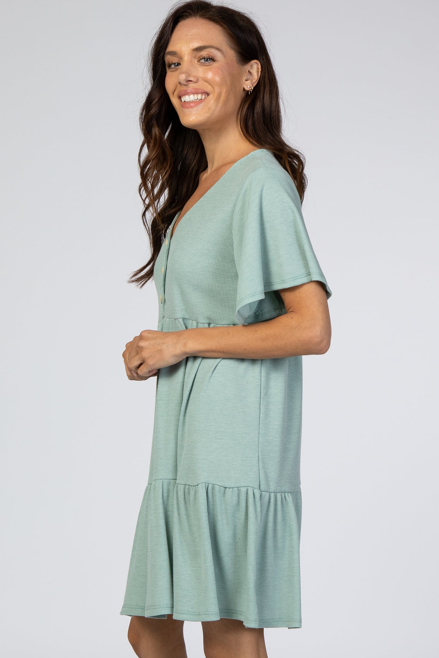 Mint Green Button Front Tiered Dress