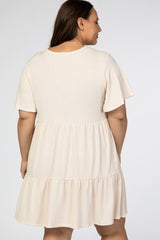 Cream Button Front Tiered Plus Dress
