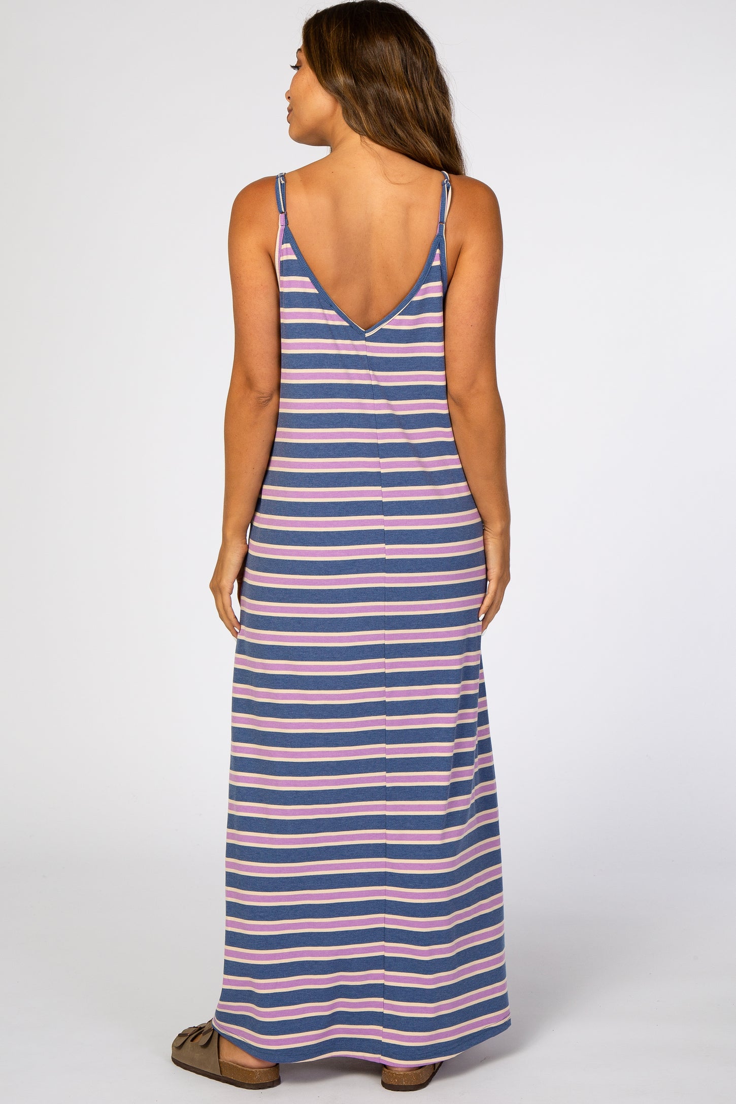 Blue Striped Maternity Maxi Dress