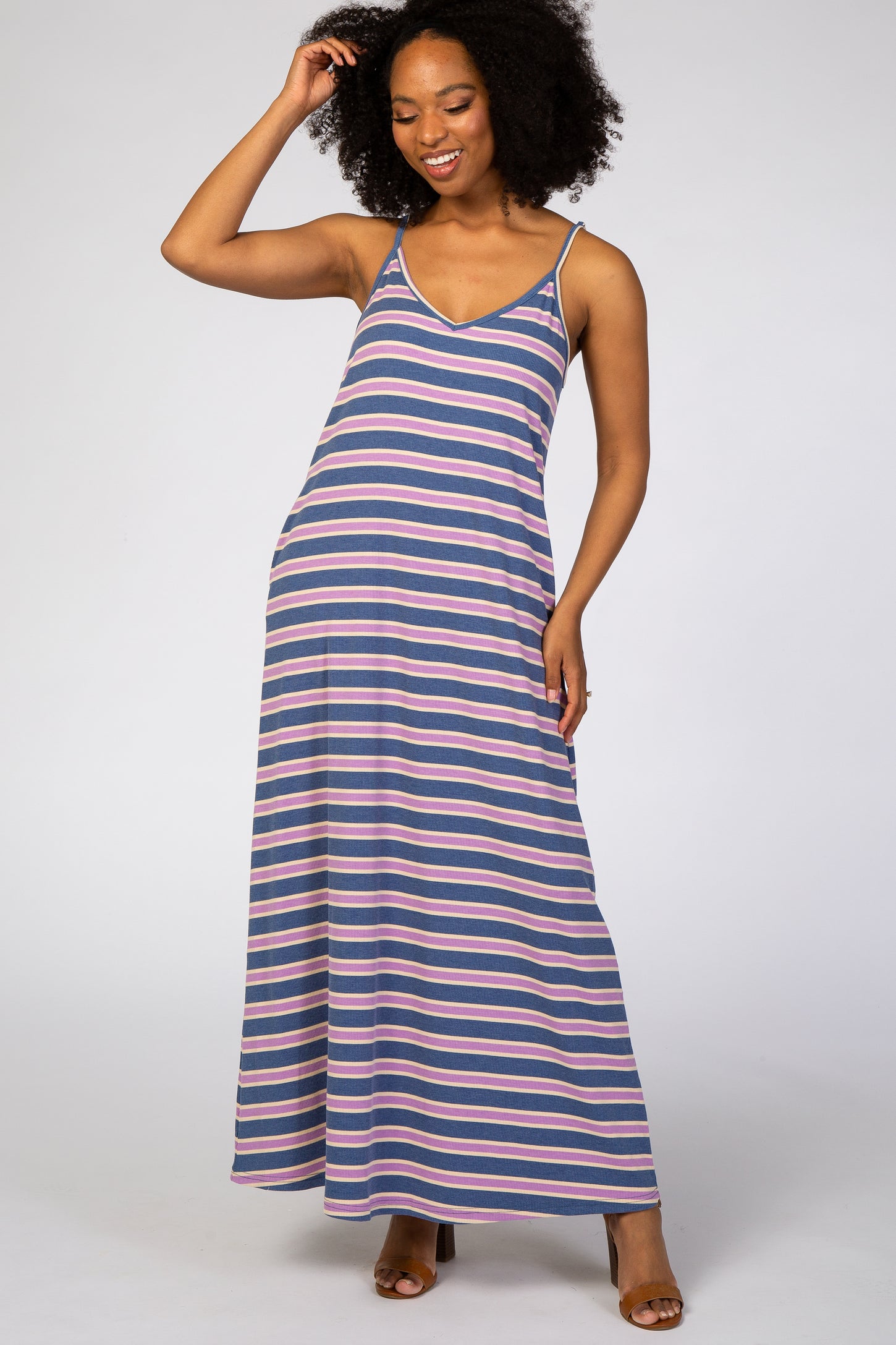 Blue Striped Maternity Maxi Dress