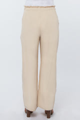 Beige Linen Drawstring Maternity Pants