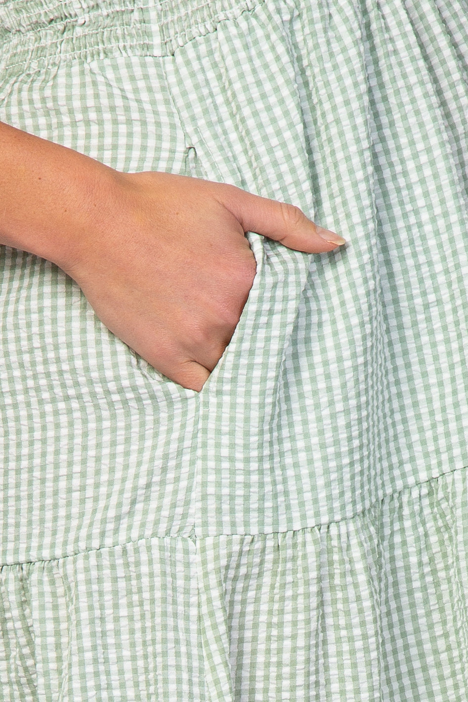 Mint Checkered Tiered Maternity Midi Dress