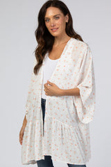 Ivory Floral Swiss Dot Ruffle Hem Maternity Cover Up