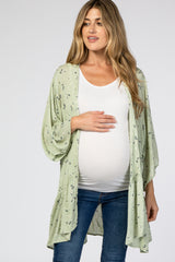 Light Olive Floral Swiss Dot Ruffle Hem Maternity Cover Up