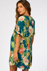 Teal Floral Short Sleeve Maternity Dress