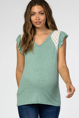 Light Olive Lace Inset Ruffle Accent Maternity Top