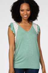 Light Olive Lace Inset Ruffle Accent Maternity Top