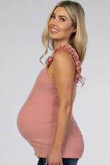 Mauve Ribbed Ruffle Strap Maternity Tank Top