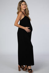 Black French Terry Wide Leg Maternity Jumpsuit