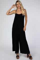 Black French Terry Wide Leg Jumpsuit