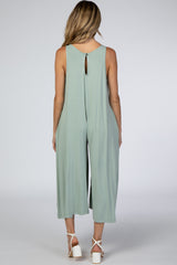 Light Mint Basic Cropped Wide Leg Maternity Jumpsuit