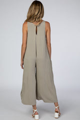 Taupe Basic Cropped Wide Leg Maternity Jumpsuit