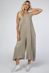 Taupe Basic Cropped Wide Leg Maternity Jumpsuit