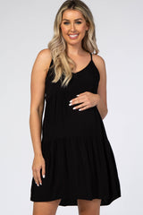 Black Tiered Maternity Mini Dress
