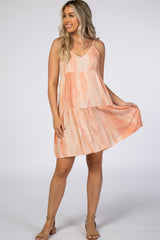 Peach Tie Dye Tiered Maternity Mini Dress