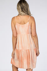 Peach Tie Dye Tiered Maternity Mini Dress