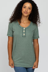 Olive Button Front Maternity T Shirt