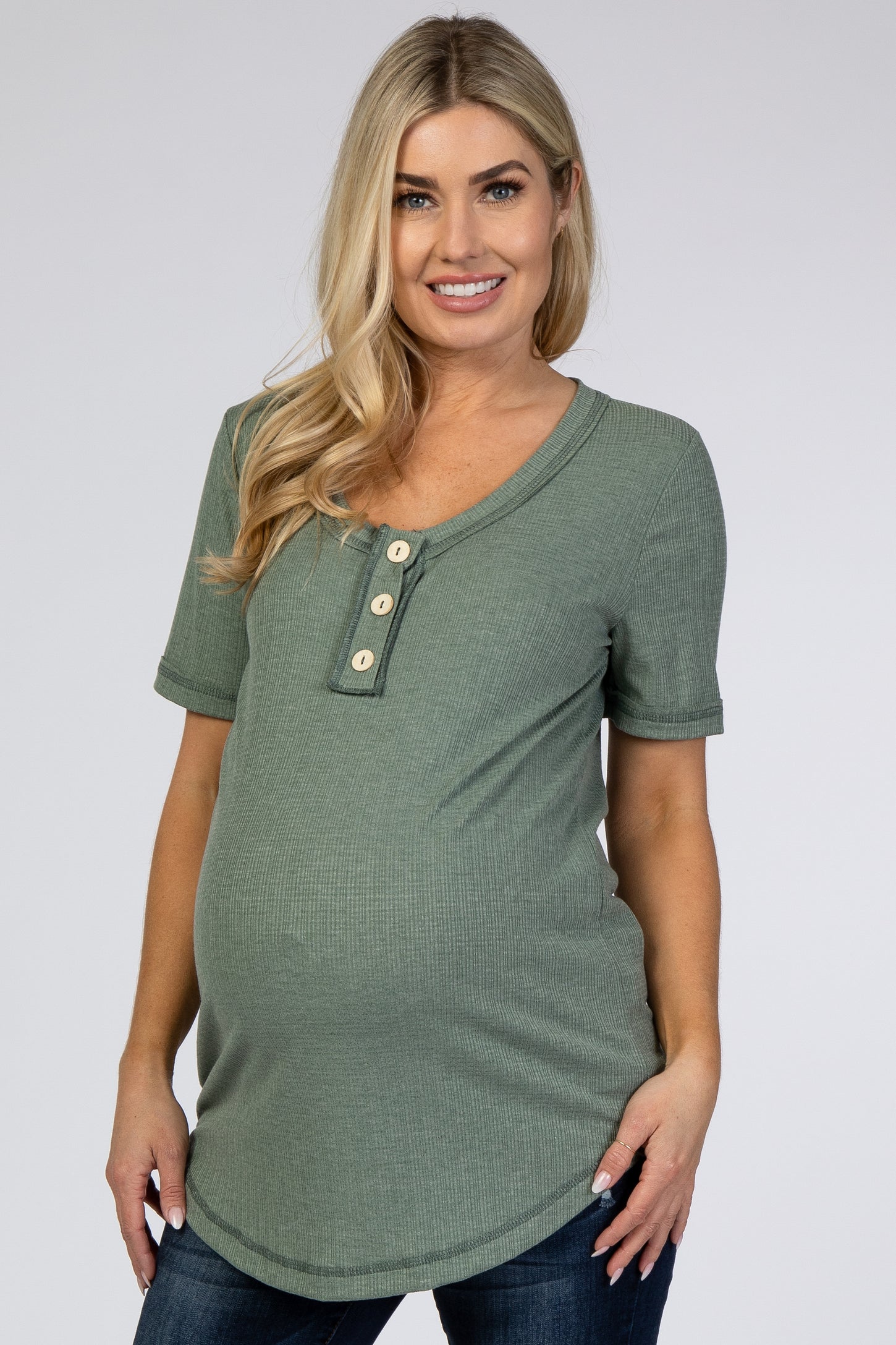 Olive Button Front Maternity T Shirt
