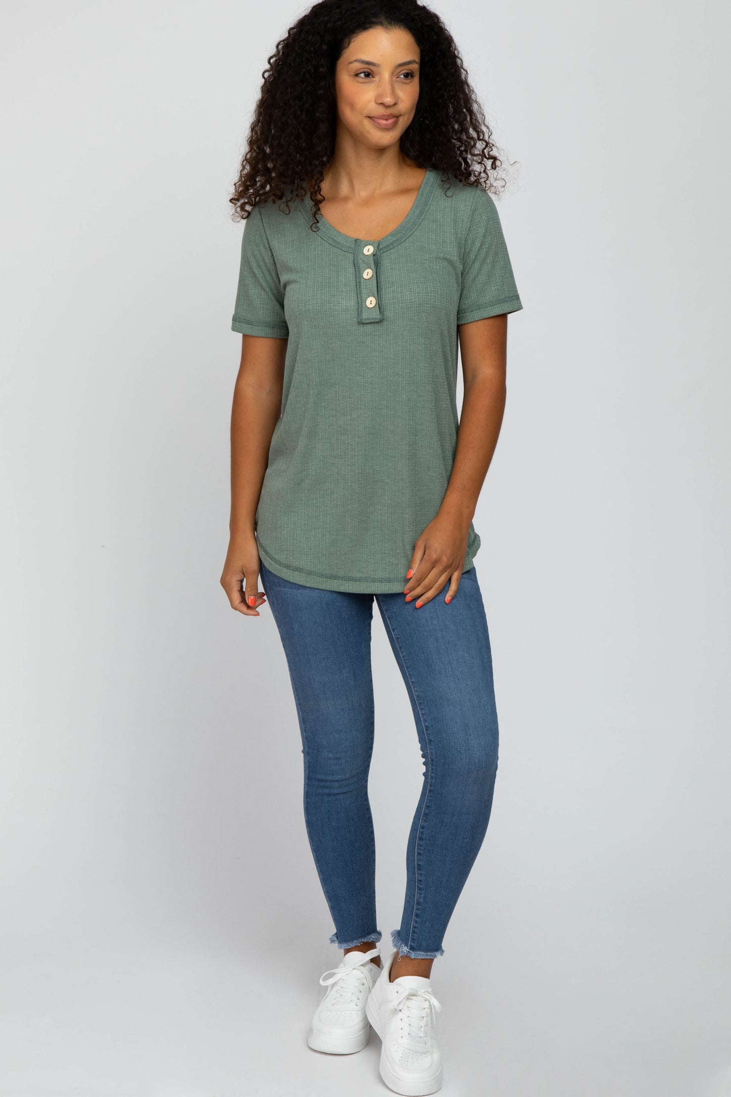 Olive Button Front T Shirt