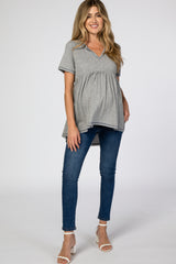 Heather Grey V Neck Maternity Top