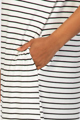 White Striped Rib Mock Neck Midi Dress