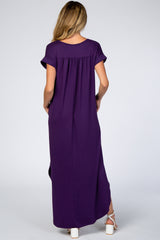 Purple Side Slit Maternity Maxi Dress