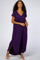 Purple Side Slit Maternity Maxi Dress