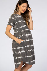 Charcoal Tie Dye Babydoll Maternity Dress