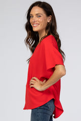 Red Short Sleeve Blouse