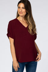 Burgundy Short Sleeve Maternity Blouse