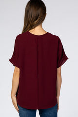 Burgundy Short Sleeve Maternity Blouse