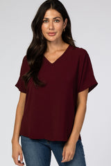 Burgundy Short Sleeve Maternity Blouse