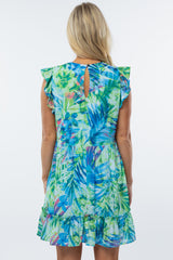 Blue Green Tropical Print Maternity Dress