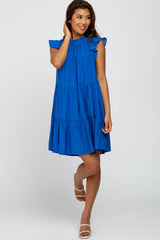 Royal Blue Ruffle Accent Tiered Maternity Dress