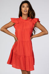 Red Ruffle Accent Tiered Dress