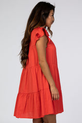 Red Ruffle Accent Tiered Dress