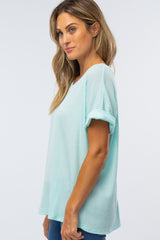 Mint Green Boxy Waffle Knit Top