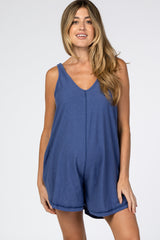 Blue Sleeveless Knit Maternity Romper