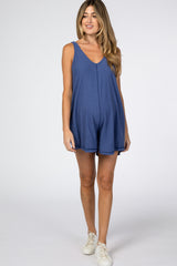 Blue Sleeveless Knit Maternity Romper