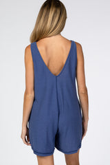 Blue Sleeveless Knit Maternity Romper