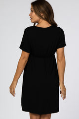 Black Short Sleeve Waist Tie Maternity Dress